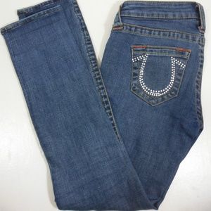 True Religion Womans Cyrstal Accented Pocket Jeans